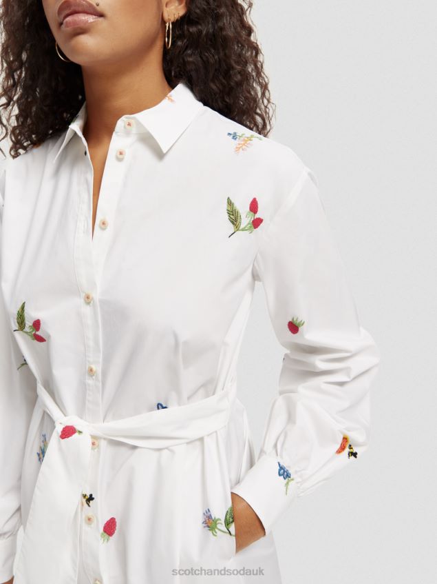 Scotch & Soda Women Embroidered Midi Shirt Dress LP48HB19 Clothing White
