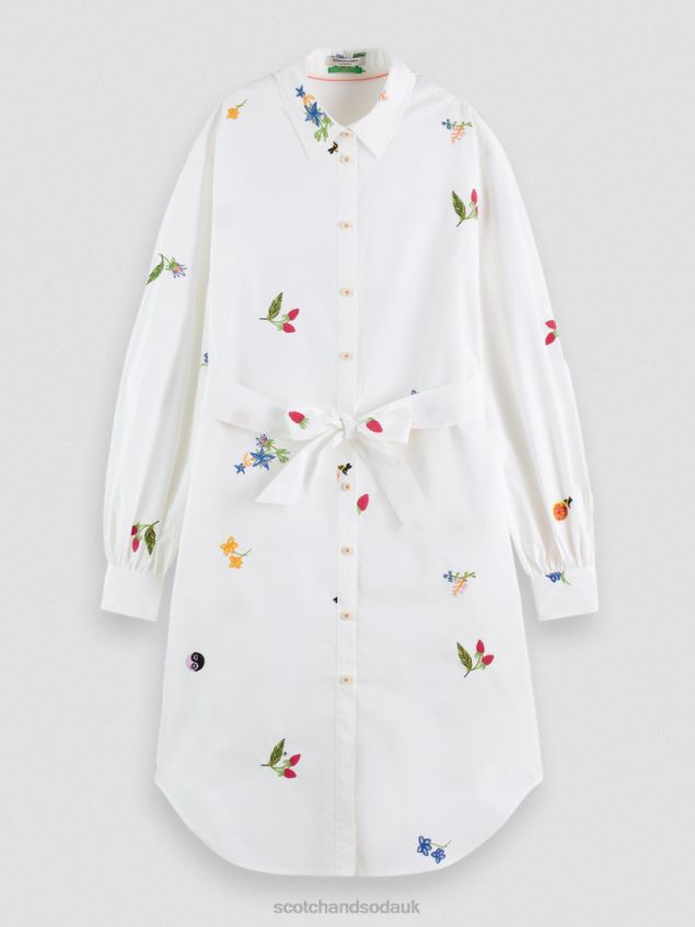 Scotch & Soda Women Embroidered Midi Shirt Dress LP48HB19 Clothing White
