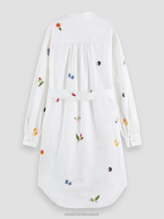 Scotch & Soda Women Embroidered Midi Shirt Dress LP48HB19 Clothing White