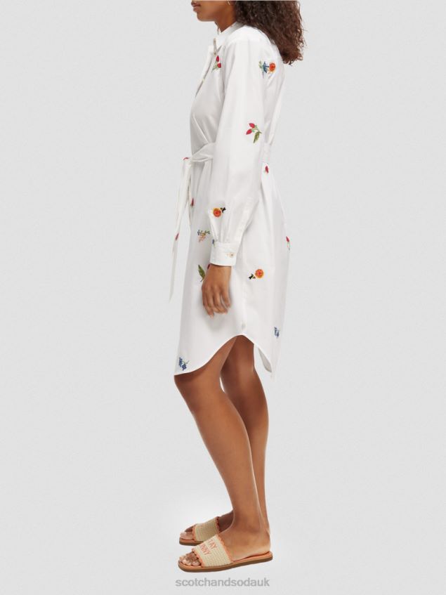 Scotch & Soda Women Embroidered Midi Shirt Dress LP48HB19 Clothing White