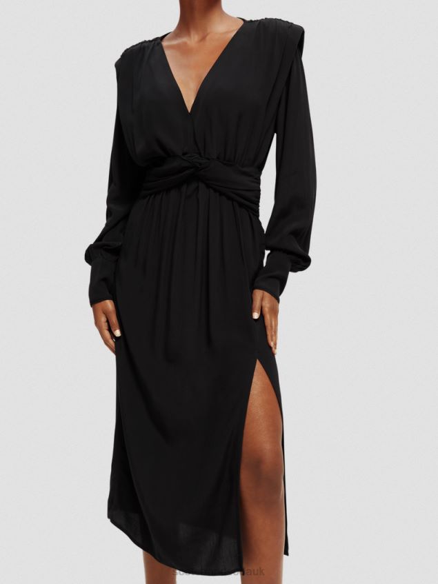 Scotch & Soda Women Long-Sleeved Belted V-Neck Midi Dress LP48HB39 Clothing Black