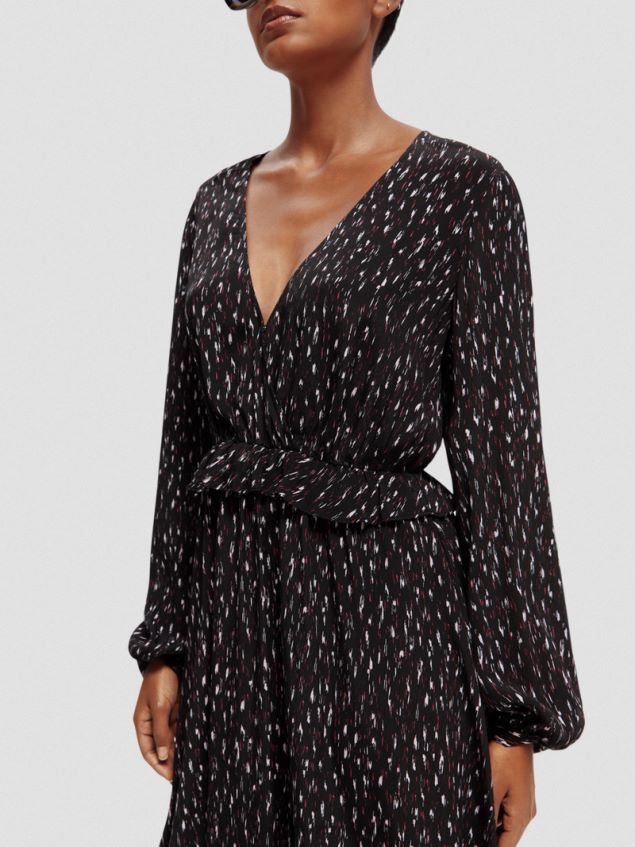 Scotch & Soda Women Long-Sleeved Printed V-Neck Mini Dress LP48HB26 Clothing Ikat Rain