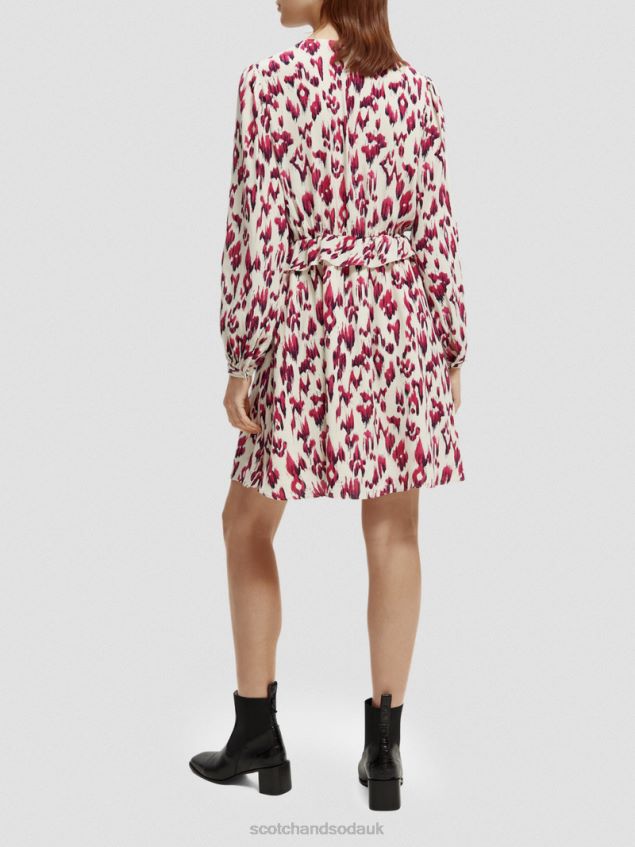 Scotch & Soda Women Long-Sleeved Printed V-Neck Mini Dress LP48HB28 Clothing Brushed Ikat Cherry Pie