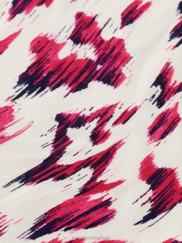 Scotch & Soda Women Long-Sleeved Printed V-Neck Mini Dress LP48HB28 Clothing Brushed Ikat Cherry Pie