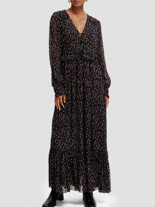 Scotch & Soda Women Long-Sleeved Tiered V-Neck Maxi Dress LP48HB34 Clothing Ikat Rain