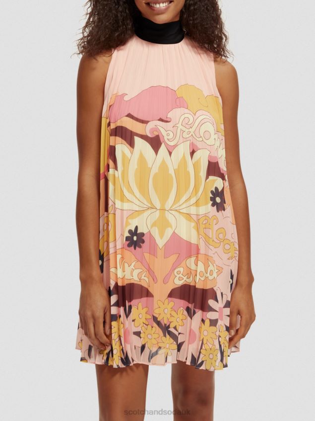 Scotch & Soda Women Pleated Mini Dress LP48HB35 Clothing Blush Peach