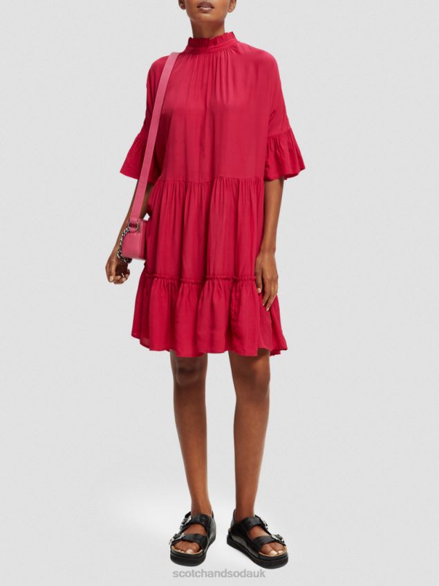 Scotch & Soda Women Ruffle-Sleeved Tiered Mini Dress LP48HB24 Clothing Cherry Pie