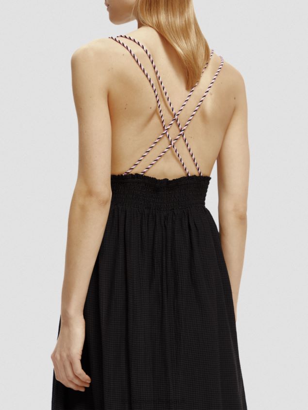 Scotch & Soda Women Smocked Midi Strap Dress LP48HB32 Clothing Black