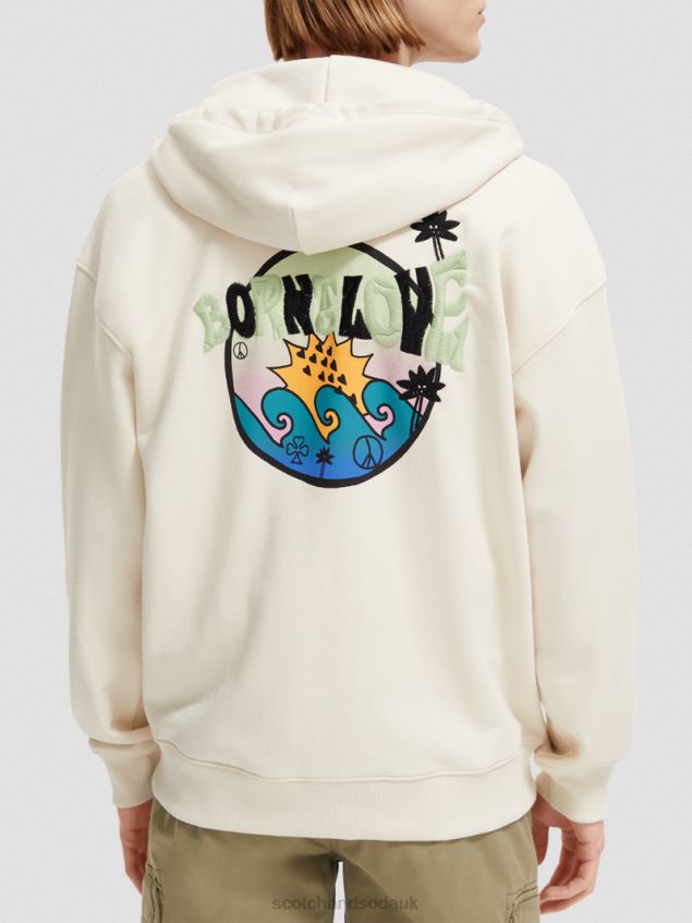 Scotch & Soda Women Born To Love Artwork Hoodie LP48HB221 Clothing Ecru