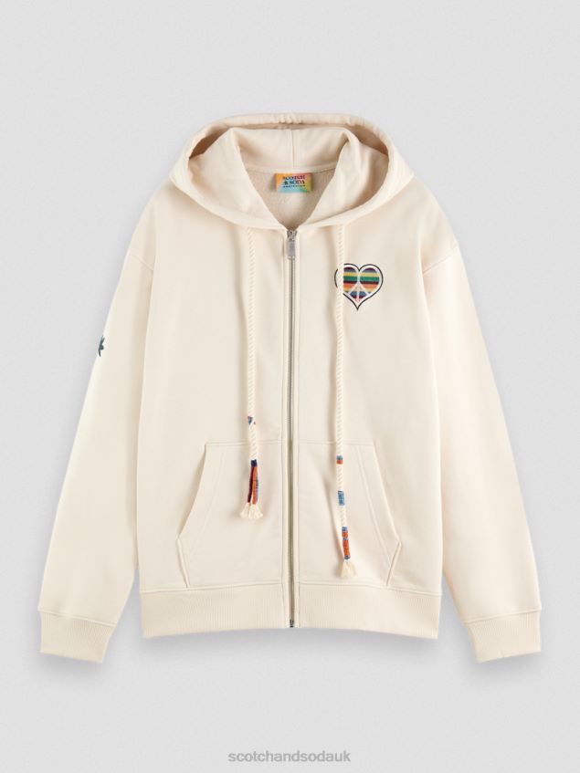 Scotch & Soda Women Born To Love Artwork Hoodie LP48HB221 Clothing Ecru