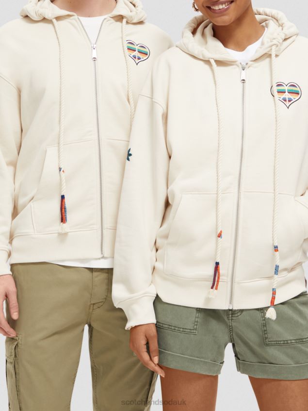 Scotch & Soda Women Born To Love Artwork Hoodie LP48HB221 Clothing Ecru