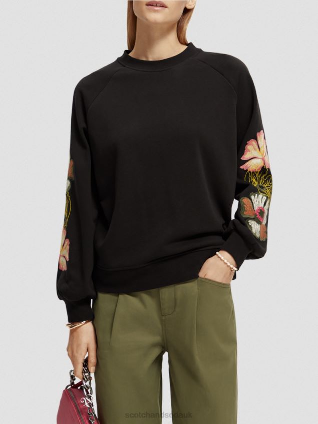 Scotch & Soda Women Embroidered Sleeve Crewneck Sweatshirt LP48HB209 Clothing Black