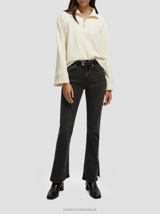 Scotch & Soda Women Half-Zip Trumpet-Sleeved Sweatshirt LP48HB192 Clothing Vanilla White