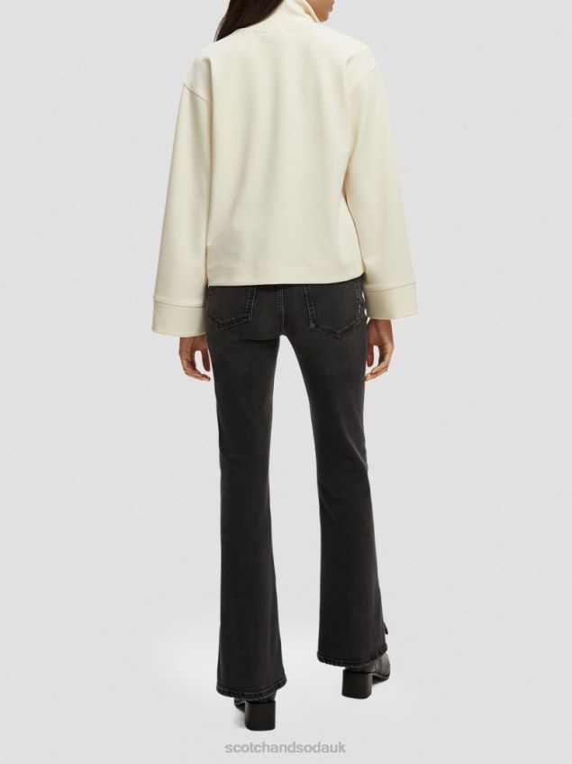 Scotch & Soda Women Half-Zip Trumpet-Sleeved Sweatshirt LP48HB192 Clothing Vanilla White