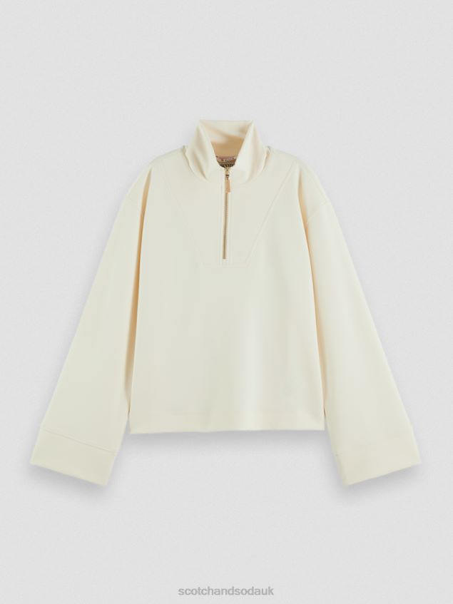 Scotch & Soda Women Half-Zip Trumpet-Sleeved Sweatshirt LP48HB192 Clothing Vanilla White