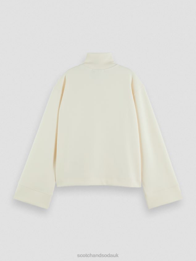 Scotch & Soda Women Half-Zip Trumpet-Sleeved Sweatshirt LP48HB192 Clothing Vanilla White