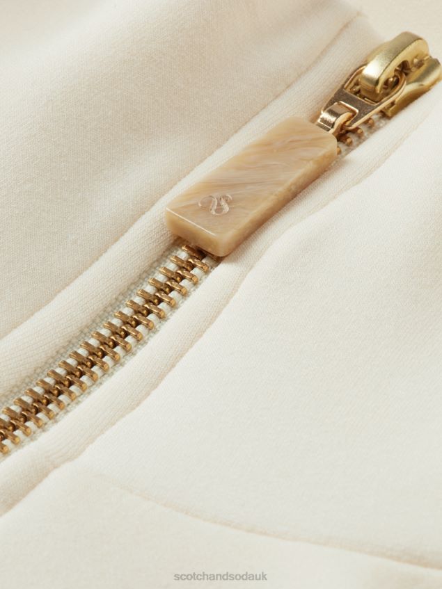 Scotch & Soda Women Half-Zip Trumpet-Sleeved Sweatshirt LP48HB192 Clothing Vanilla White