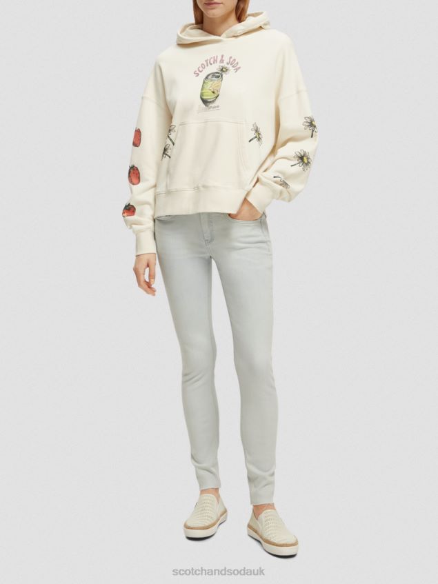 Scotch & Soda Women Loose Fit Artwork Hoodie LP48HB216 Clothing Vanilla White