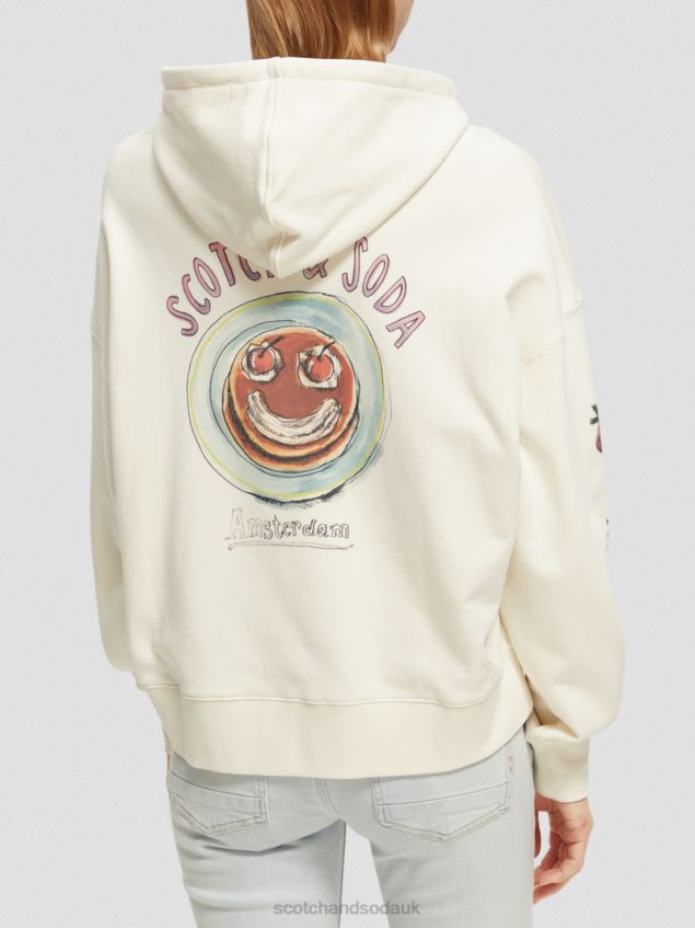 Scotch & Soda Women Loose Fit Artwork Hoodie LP48HB216 Clothing Vanilla White