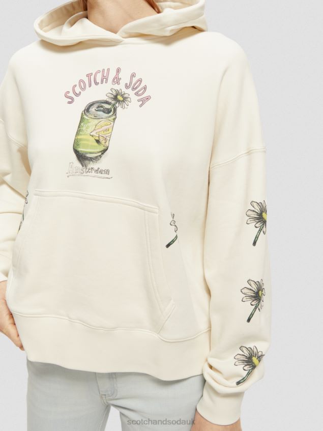 Scotch & Soda Women Loose Fit Artwork Hoodie LP48HB216 Clothing Vanilla White
