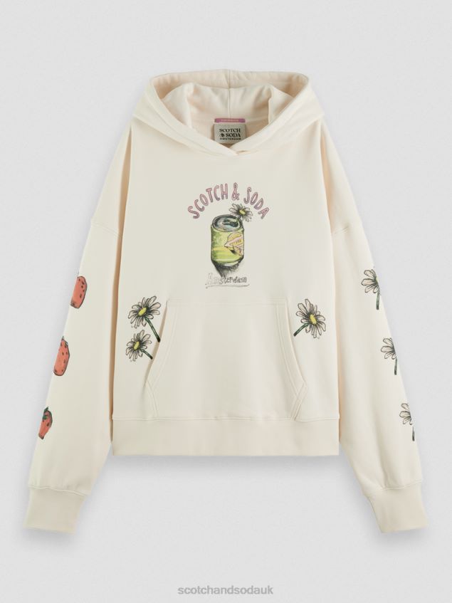 Scotch & Soda Women Loose Fit Artwork Hoodie LP48HB216 Clothing Vanilla White