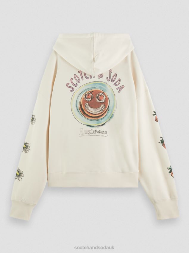 Scotch & Soda Women Loose Fit Artwork Hoodie LP48HB216 Clothing Vanilla White