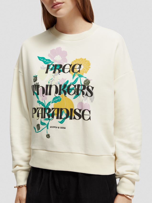 Scotch & Soda Women Loose Fit Artwork Sweatshirt LP48HB230 Clothing Vanilla White