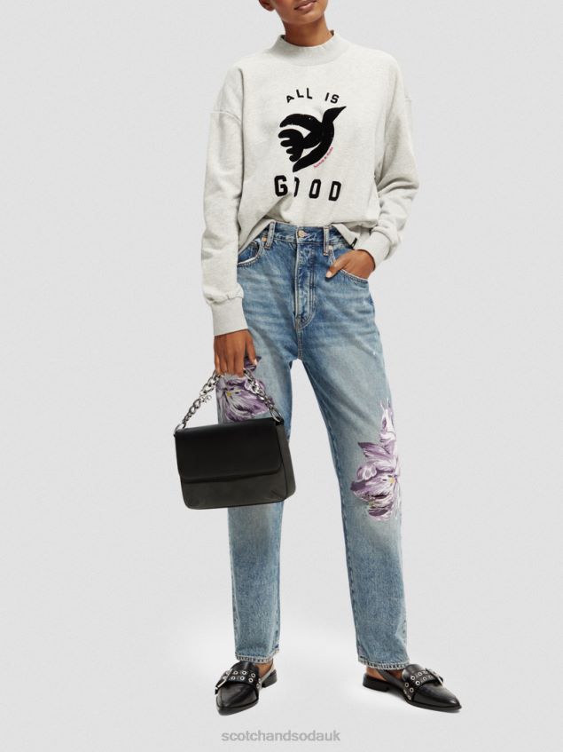 Scotch & Soda Women Loose Fit Cropped Funnel Neck Sweatshirt LP48HB200 Clothing Grey Melange