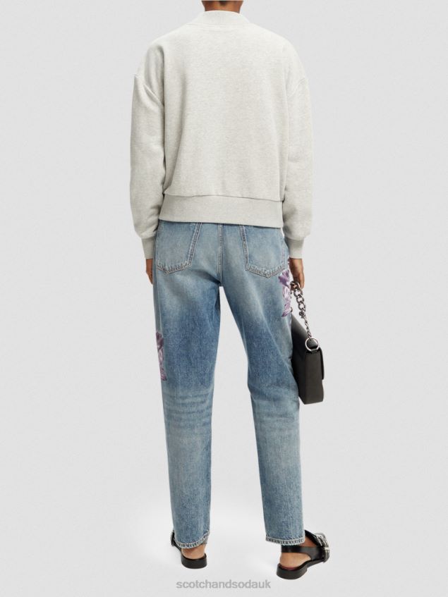 Scotch & Soda Women Loose Fit Cropped Funnel Neck Sweatshirt LP48HB200 Clothing Grey Melange