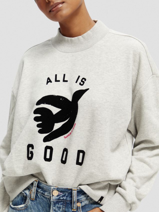 Scotch & Soda Women Loose Fit Cropped Funnel Neck Sweatshirt LP48HB200 Clothing Grey Melange