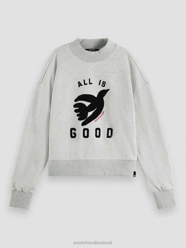 Scotch & Soda Women Loose Fit Cropped Funnel Neck Sweatshirt LP48HB200 Clothing Grey Melange