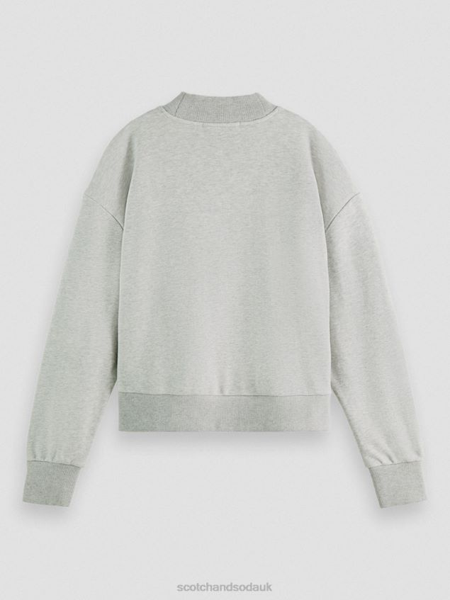 Scotch & Soda Women Loose Fit Cropped Funnel Neck Sweatshirt LP48HB200 Clothing Grey Melange