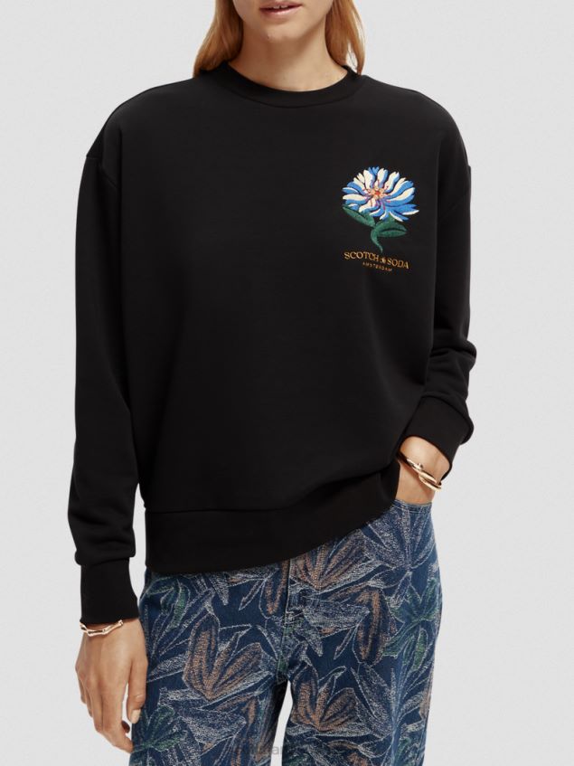 Scotch & Soda Women Loose Fit Embroidered Sweatshirt LP48HB184 Clothing Black