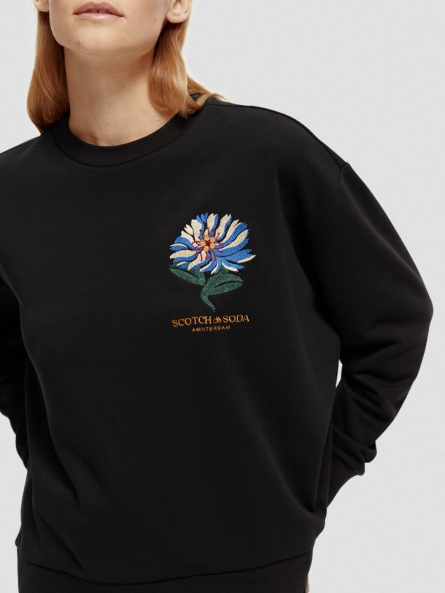 Scotch & Soda Women Loose Fit Embroidered Sweatshirt LP48HB184 Clothing Black