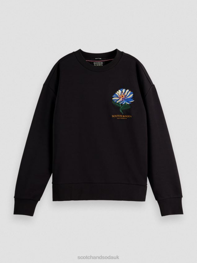 Scotch & Soda Women Loose Fit Embroidered Sweatshirt LP48HB184 Clothing Black