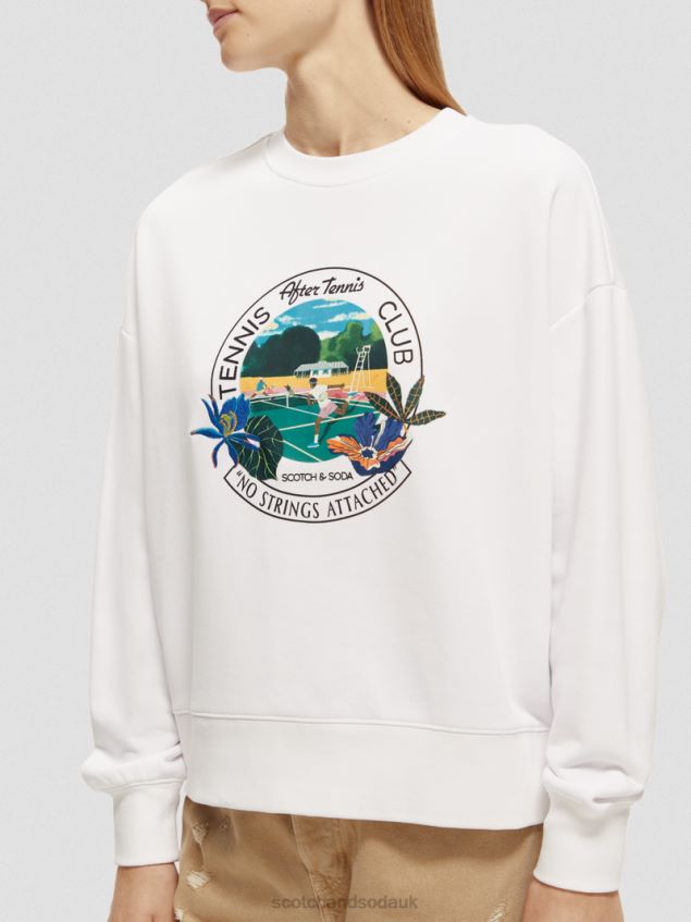 Scotch & Soda Women Loose Fit Graphic Crewneck Sweatshirt LP48HB217 Clothing White