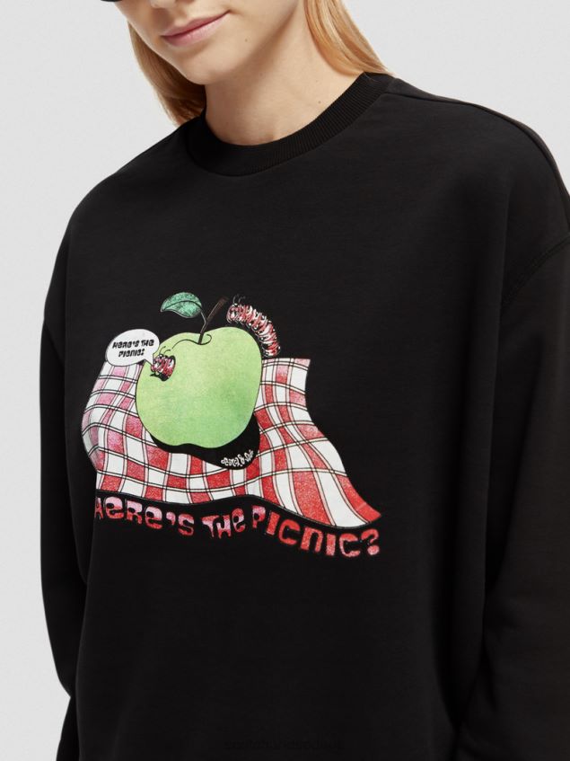 Scotch & Soda Women Loose Fit Vintage Artwork Sweatshirt LP48HB204 Clothing Black