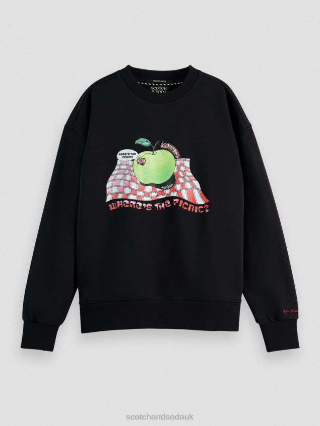 Scotch & Soda Women Loose Fit Vintage Artwork Sweatshirt LP48HB204 Clothing Black