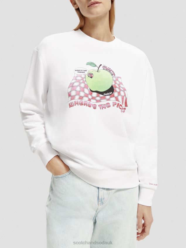 Scotch & Soda Women Loose Fit Vintage Artwork Sweatshirt LP48HB205 Clothing White