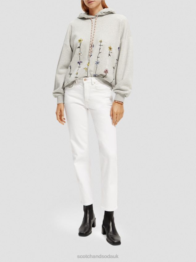 Scotch & Soda Women Oversized Floral Artwork Hoodie LP48HB220 Clothing Grey Melange