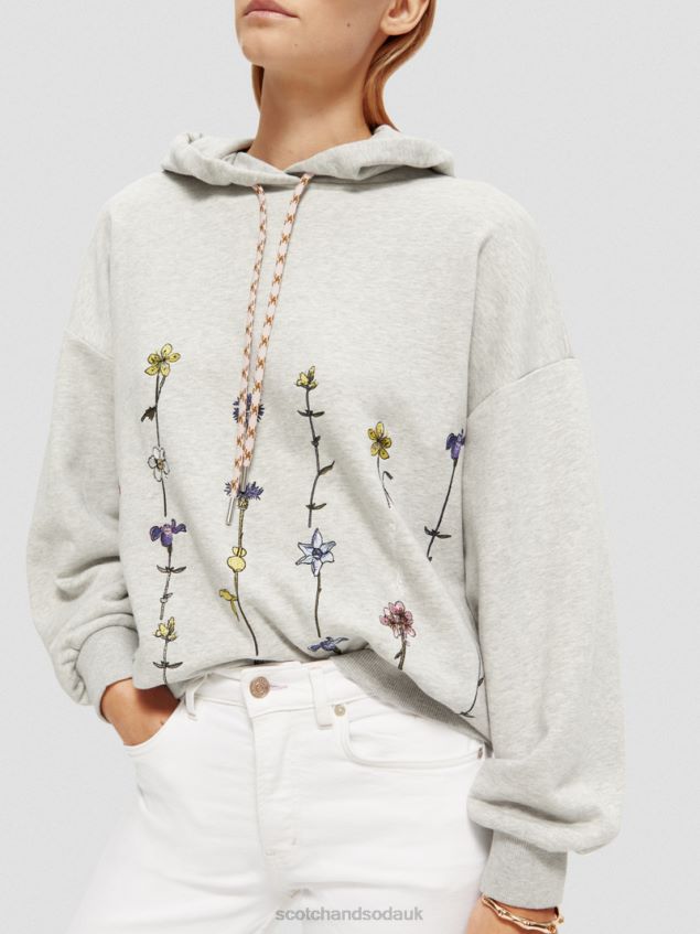 Scotch & Soda Women Oversized Floral Artwork Hoodie LP48HB220 Clothing Grey Melange