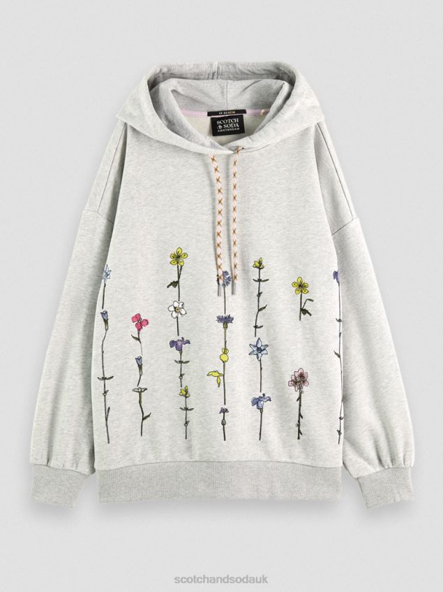 Scotch & Soda Women Oversized Floral Artwork Hoodie LP48HB220 Clothing Grey Melange