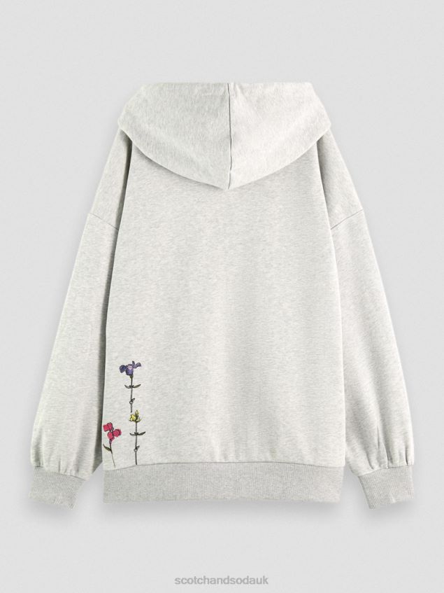 Scotch & Soda Women Oversized Floral Artwork Hoodie LP48HB220 Clothing Grey Melange