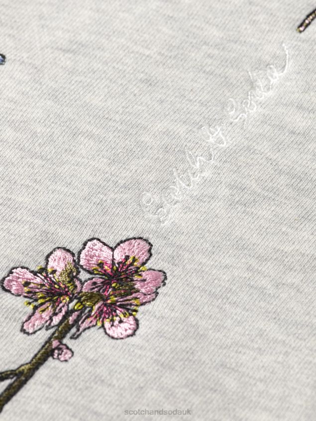 Scotch & Soda Women Oversized Floral Artwork Hoodie LP48HB220 Clothing Grey Melange