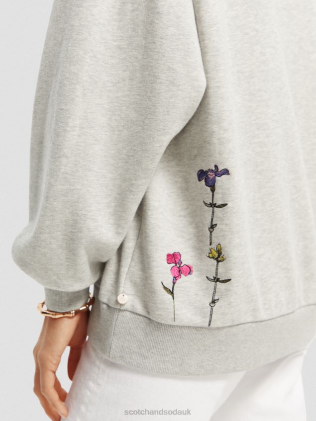 Scotch & Soda Women Oversized Floral Artwork Hoodie LP48HB220 Clothing Grey Melange