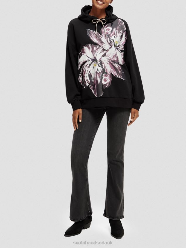 Scotch & Soda Women Oversized Tulip Painted Hoodie LP48HB213 Clothing Black