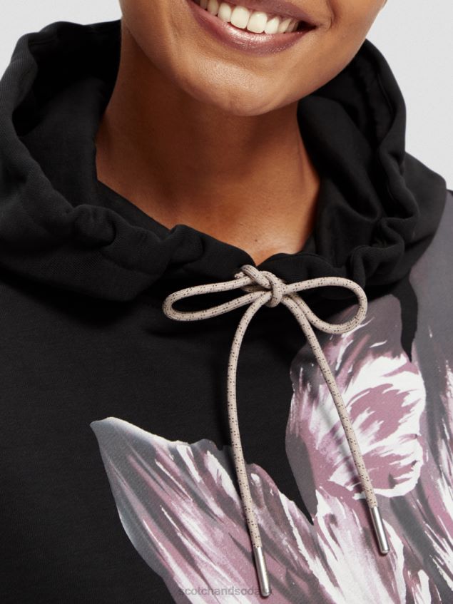 Scotch & Soda Women Oversized Tulip Painted Hoodie LP48HB213 Clothing Black