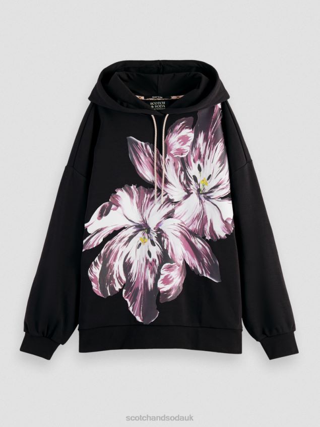 Scotch & Soda Women Oversized Tulip Painted Hoodie LP48HB213 Clothing Black