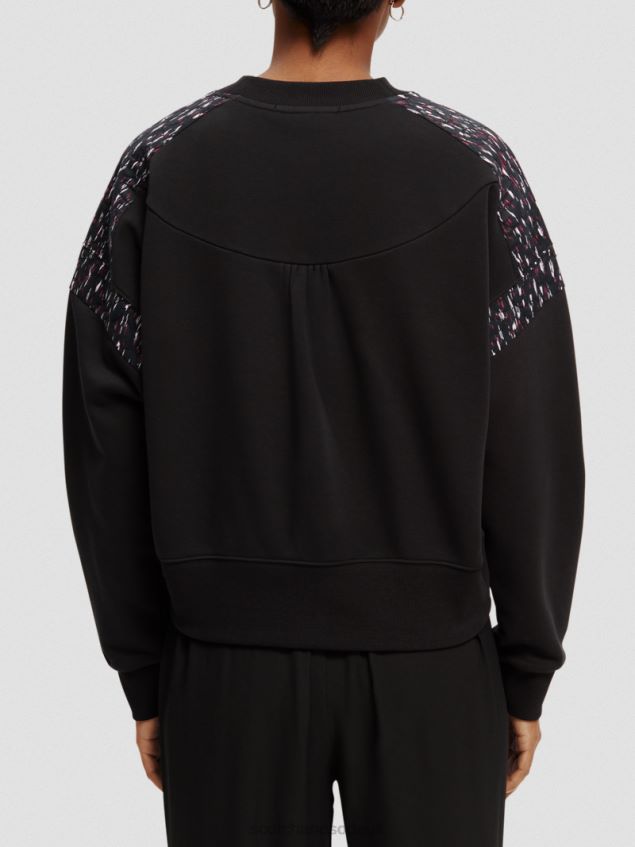 Scotch & Soda Women Relaxed Fit Quilted Panel Sweatshirt LP48HB210 Clothing Black