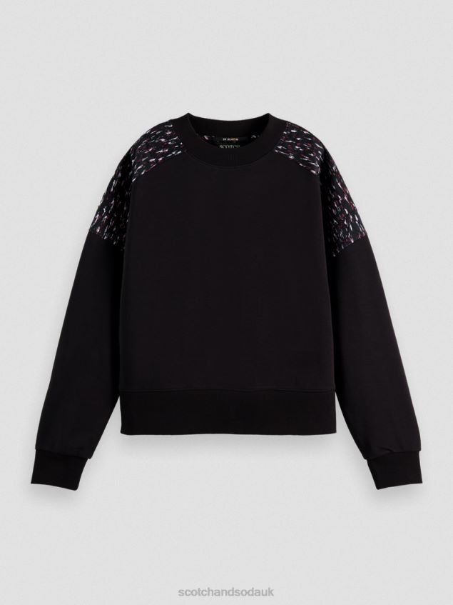 Scotch & Soda Women Relaxed Fit Quilted Panel Sweatshirt LP48HB210 Clothing Black